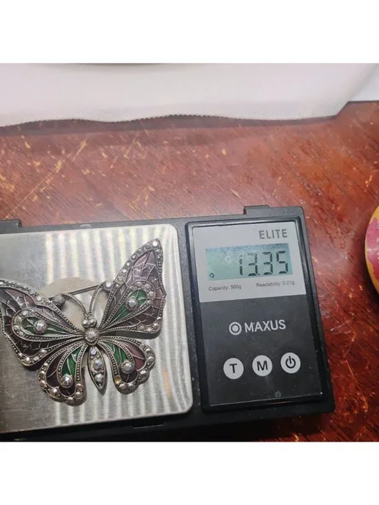 Vtg Plique a Jour Enamel & Marcasite Butterfly Brooch Pin Green Lavender - READ - Picture 8 of 8